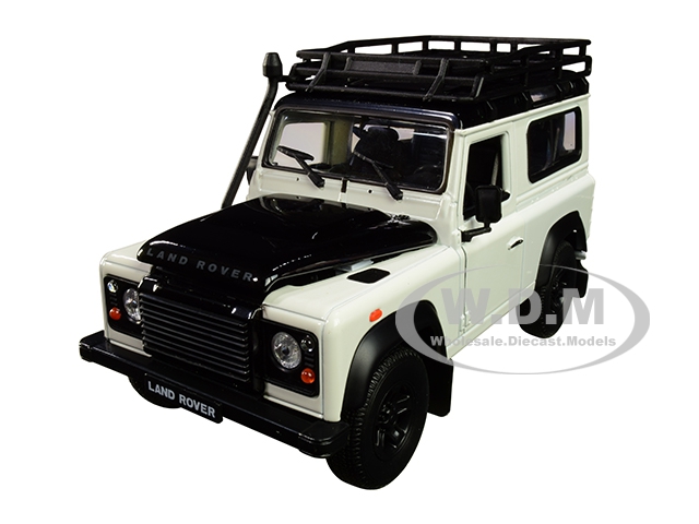 Land Rover Defender With Roof Rack White And Black 1/24-1/27 Diecast Model Car By Welly
