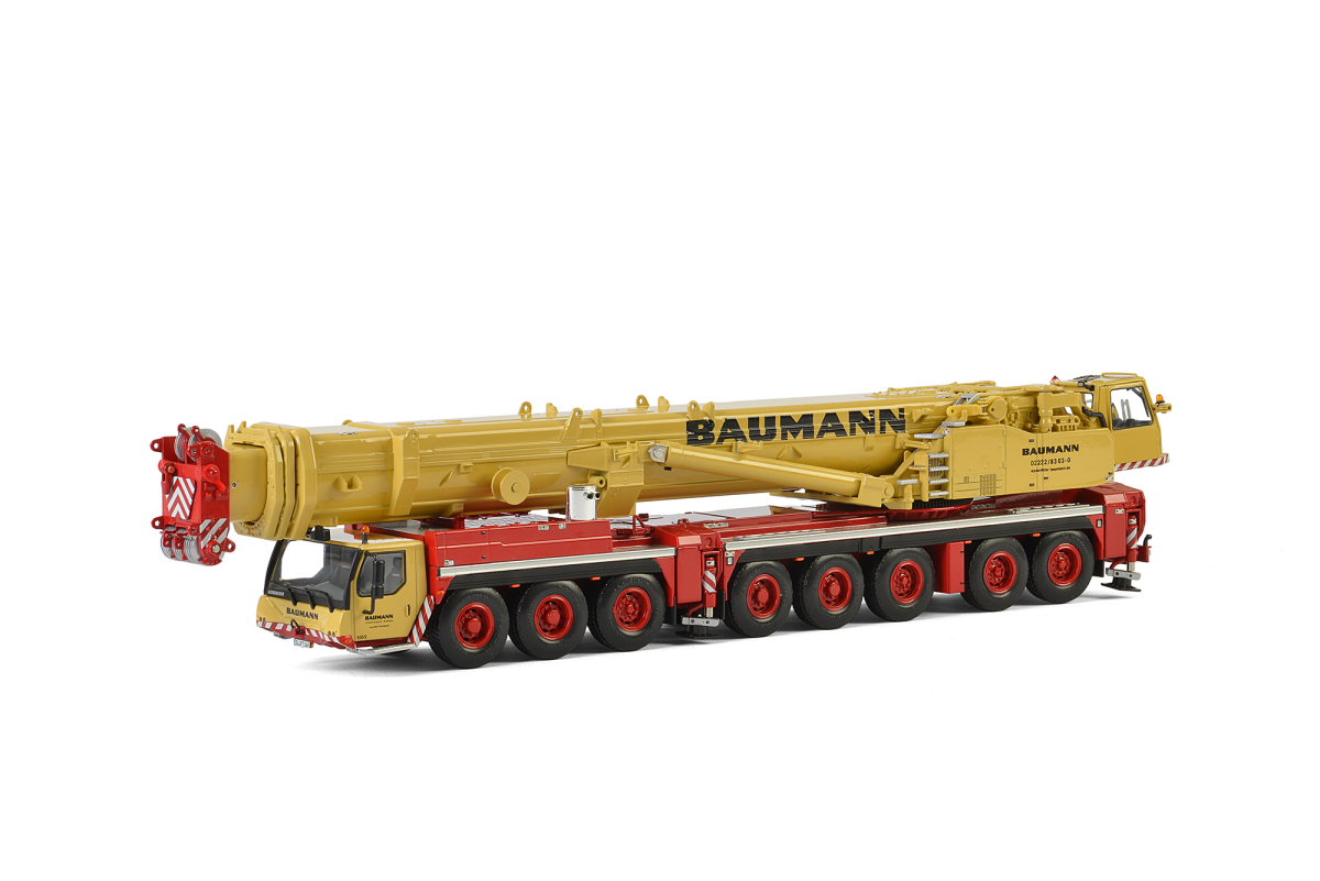 Image of Liebherr LTM 1500-8.1 "Baumann" Mobile Crane Yellow and Red 1/50 Diecast Model by WSI Models