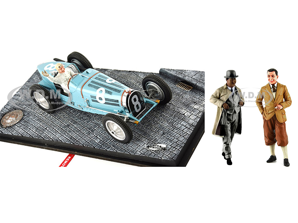 Bugatti T59 8 Rene Dreyfus 3rd Place Monaco GP (1934) with Driver Mounted and Etorre Bugatti and Jean Bugatti Figures 1/18 Models by Le Mans Miniatur