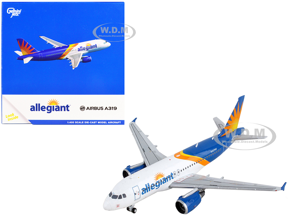 Airbus A319 Commercial Aircraft "Allegiant Air" White and Blue with Graphics 1/400 Diecast Model Airplane by GeminiJets