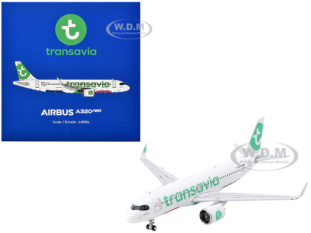 Airbus A320neo Commercial Aircraft Transavia Airlines (F-GNEO) White with Green Tail 1/400 Diecast Model Airplane by GeminiJets