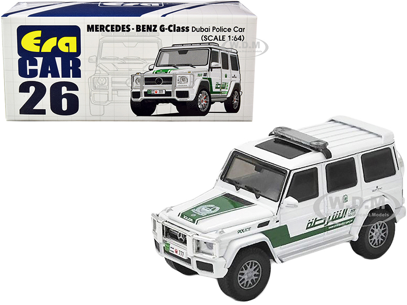 Image of Mercedes Benz G-Class Dubai Police Car White and Green 1/64 Diecast Model Car by Era Car