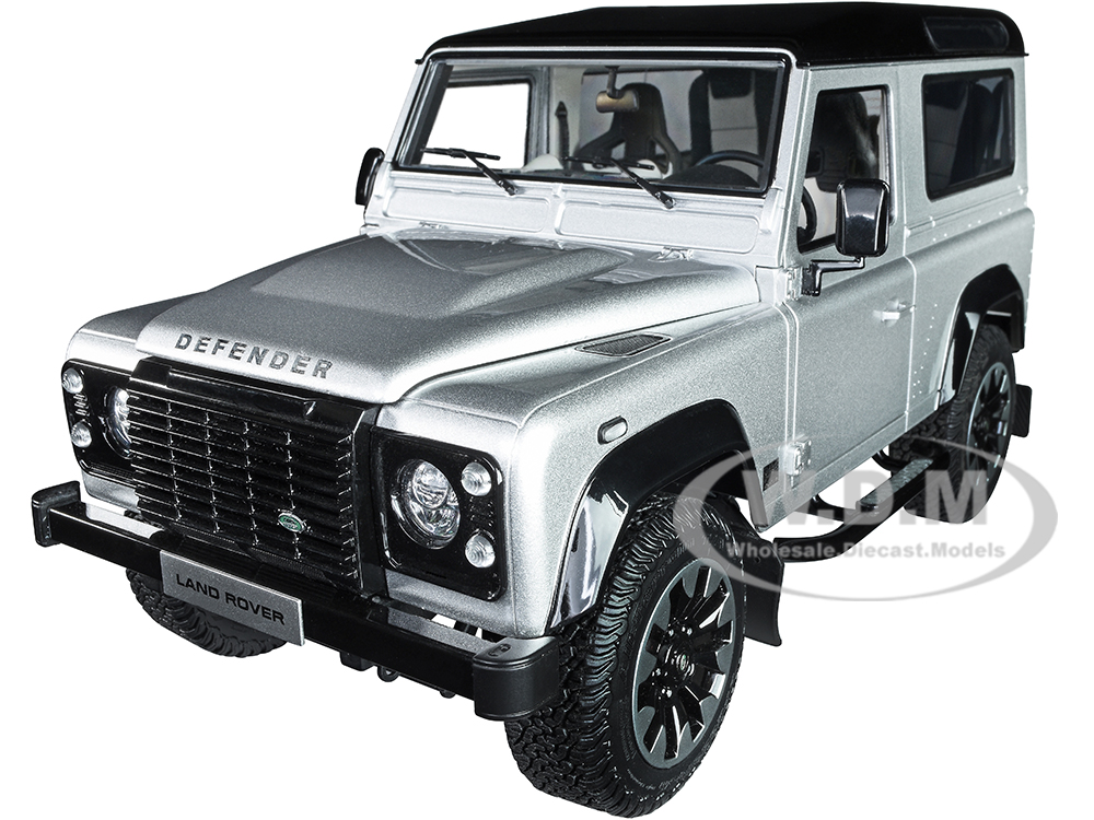 Land Rover Defender 90 Works V8 Silver Metallic with Gloss Black Top "70th Edition" 1/18 Diecast Model Car by LCD Models