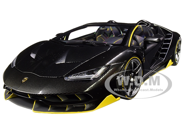 Lamborghini Centenario Roadster Clear Carbon With Yellow Accents 1/18 Model Car By Autoart