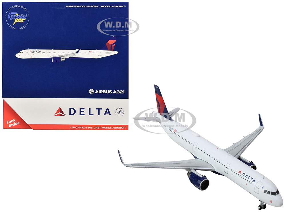 Airbus A321 Commercial Aircraft "Delta Air Lines" (N328DN) White with Red and Blue Tail 1/400 Diecast Model Airplane by GeminiJets