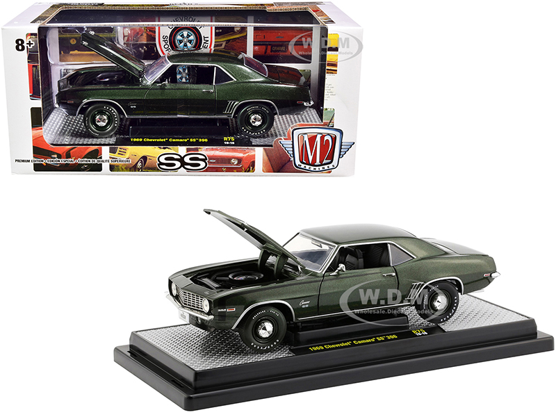 Image of 1969 Chevrolet Camaro SS 396 Fathom Green Metallic with Black Stripes Limited Edition to 5880 pieces Worldwide 1/24 Diecast Model Car by M2 Machines