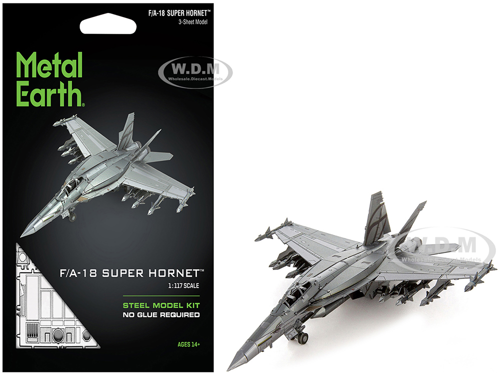 Model Kit Boeing F/A-18 Super Hornet Fighter Aircraft "United States Navy" (Moderate Difficulty) Steel Model by Metal Earth