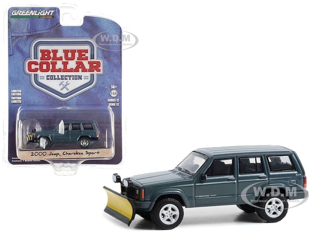 2000 Jeep Cherokee Sport with Snow Plow Dark Blue "Blue Collar Collection" Series 12 1/64 Diecast Model Car by Greenlight