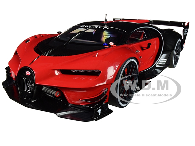 Image of Bugatti Vision Gran Turismo "16" Italian Red and Black Carbon 1/18 Model Car by Autoart