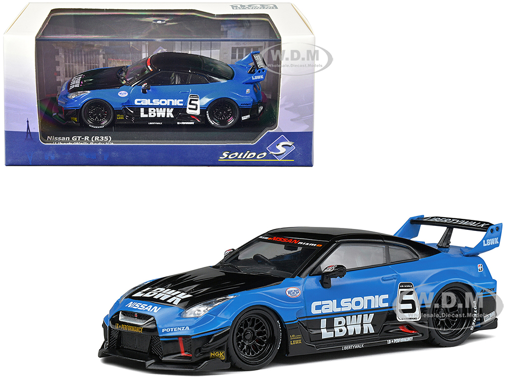 Nissan GT-R (R35) LB Silhouette Works GT RHD (Right Hand Drive) #5 Black and Blue Calsonic 1/43 Diecast Model Car by Solido