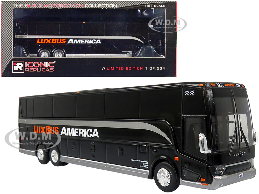 Van Hool TX45 Coach Bus Lux Bus America Black The Bus &amp; Motorcoach Collection Limited Edition to 504 pieces Worldwide 1/87 (HO) Diecast Model by Iconic Replicas