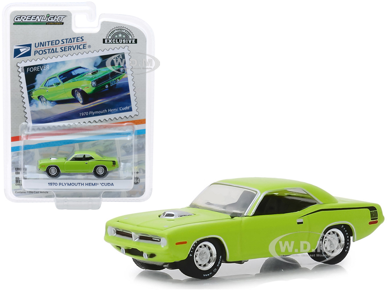 1970 Plymouth HEMI Cuda Lime Green "USPS Stamps" (2013) (United States Postal Service) "America on the Move Muscle Cars" "Hobby Exclusive" 1/64 Dieca