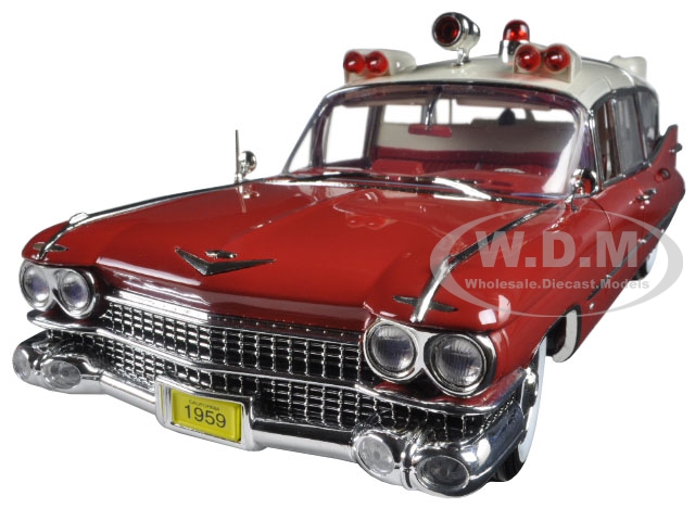 1959 Cadillac Ambulance Red And White Precision Collection 1/18 Diecast Model Car By Greenlight