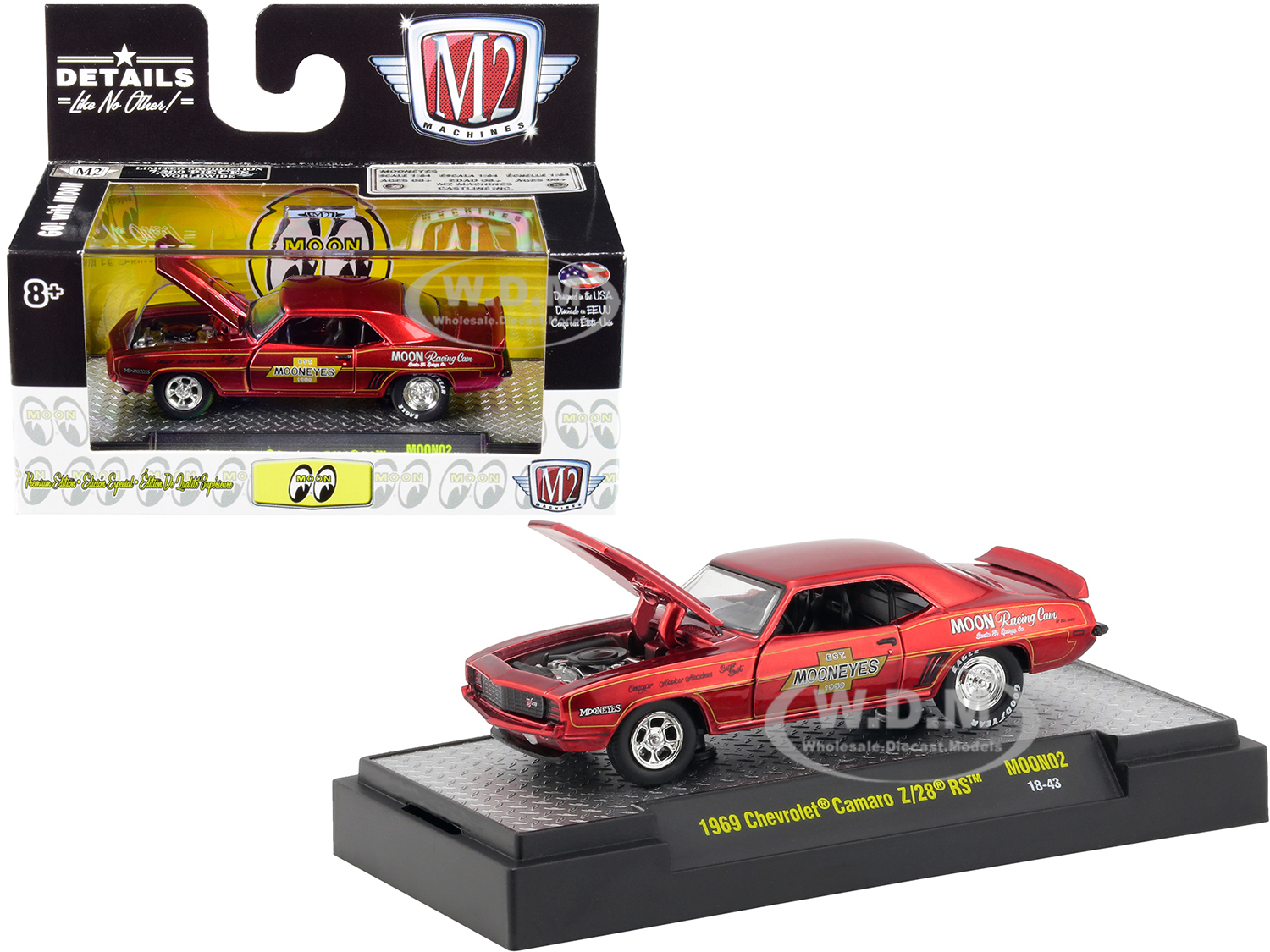 1969 Chevrolet Camaro Z/28 Rs Satin Red "mooneyes" Limited Edition To 7200 Pieces Worldwide 1/64 Diecast Model Car By M2 Machines