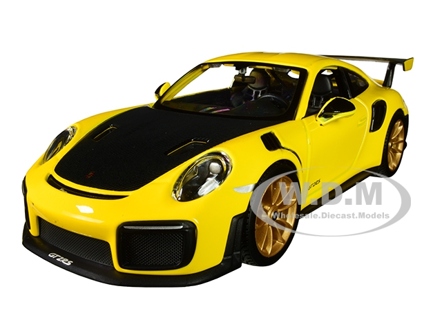 Porsche 911 GT2 RS Yellow with Carbon Hood and Gold Wheels "Special Edition" 1/24 Diecast Model Car by Maisto