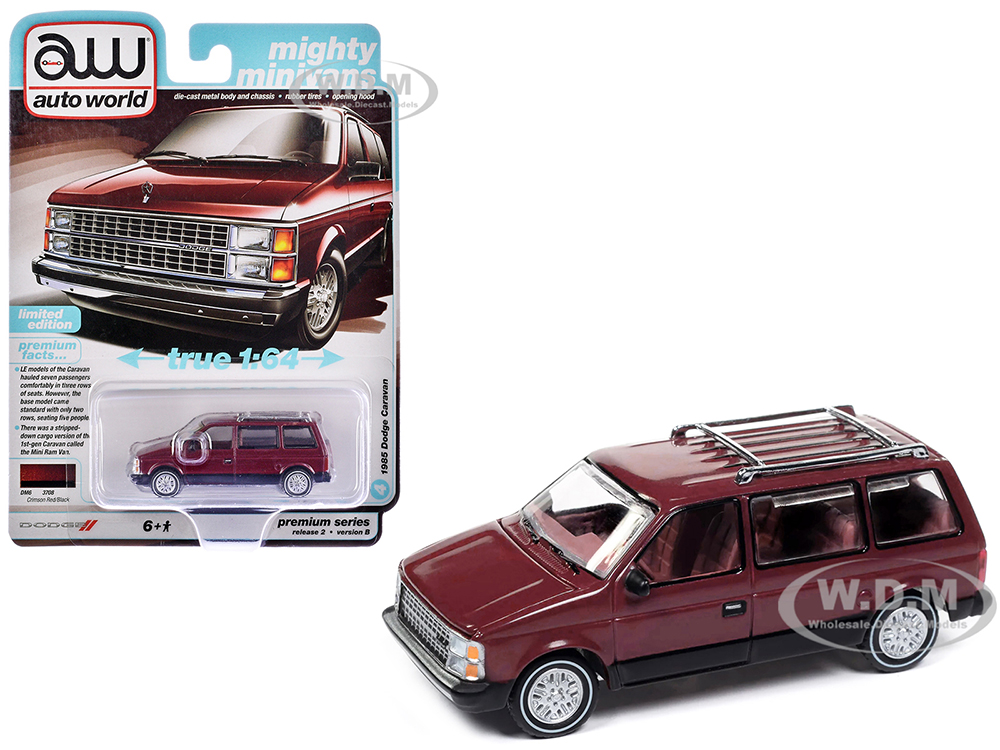 1985 Dodge Caravan Van Crimson Red and Black Mighty Minivans Series 1/64 Diecast Model Car by Auto World