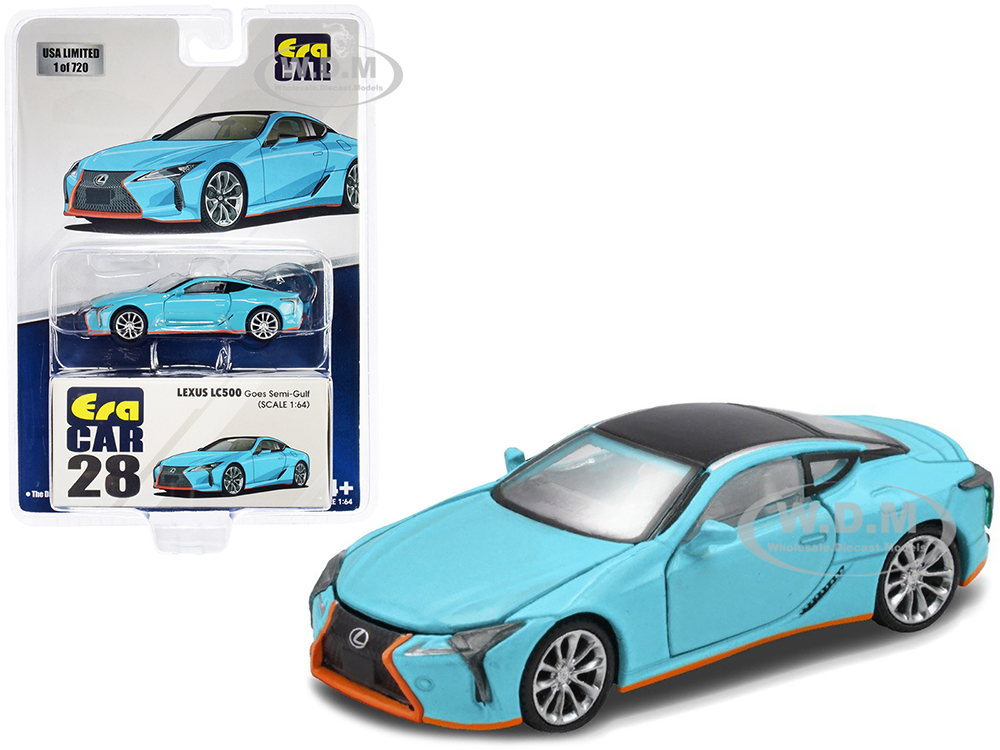 Lexus LC500 RHD (Right Hand Drive) Goes Semi-Gulf Light Blue with Black Top and Orange Accents Limited Edition to 720 pieces 1/64 Diecast Model Car by Era Car