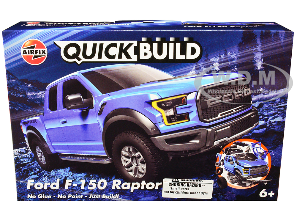 Skill 1 Model Kit Ford F-150 Raptor Blue Snap Together Painted Plastic Model Car Kit by Airfix Quickbuild
