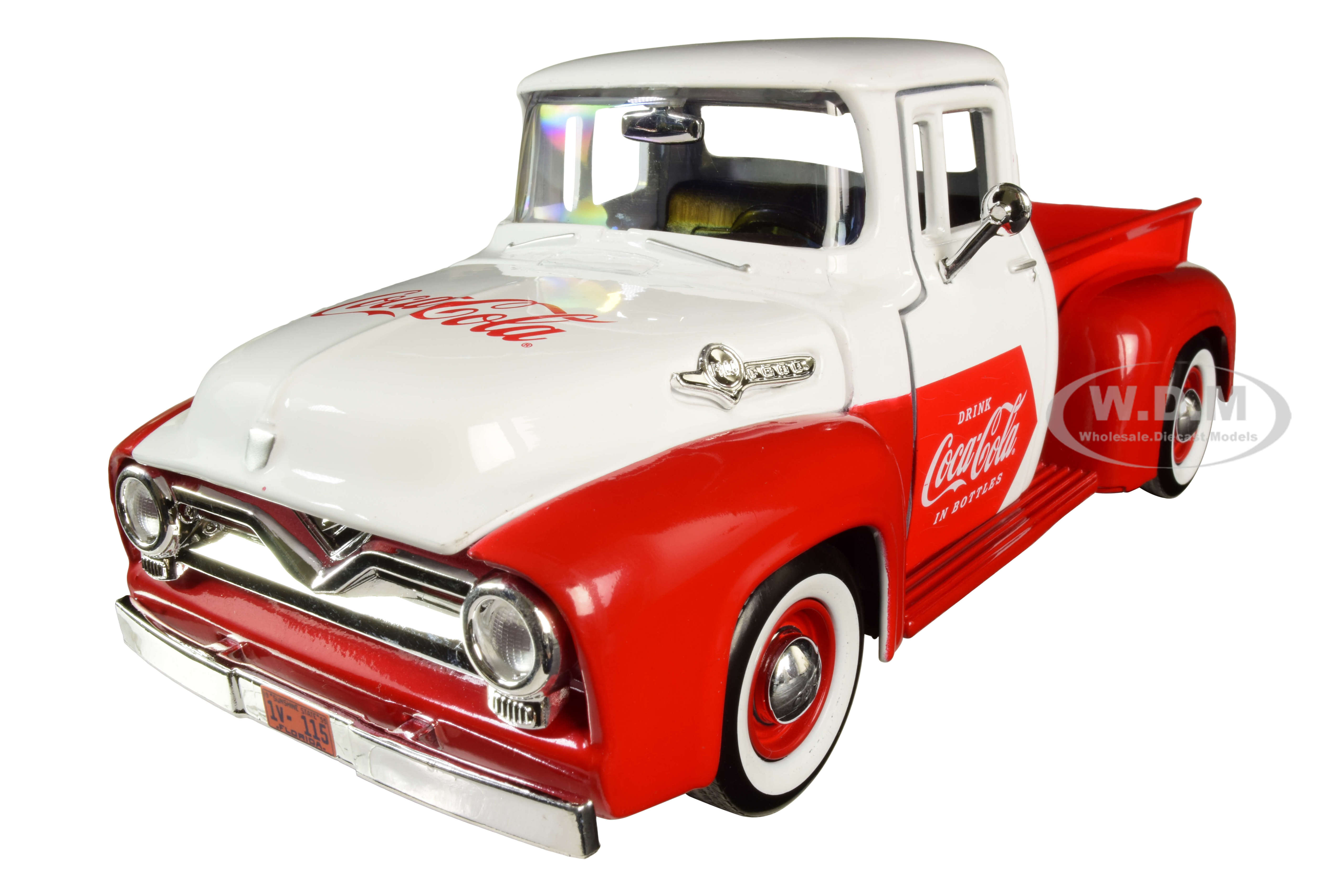 Image of 1955 Ford F-100 Pickup Truck Red and White with Vending Machine Accessory "Coca-Cola" 1/24 Diecast Model Car by Motorcity Classics