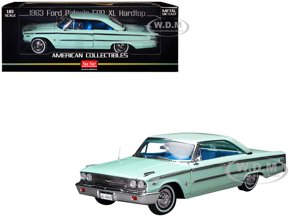 1963 Ford Galaxie 500 XL Hardtop Glacier Blue With Blue Interior American Collectibles Series 1/18 Diecast Model Car By Sun Star