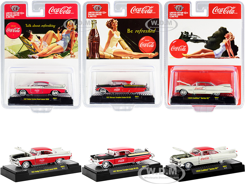"Coca-Cola Bathing Beauties" Set of 3 Cars Release 1 Limited Edition to 6980 pieces Worldwide 1/64 Diecast Model Cars by M2 Machines
