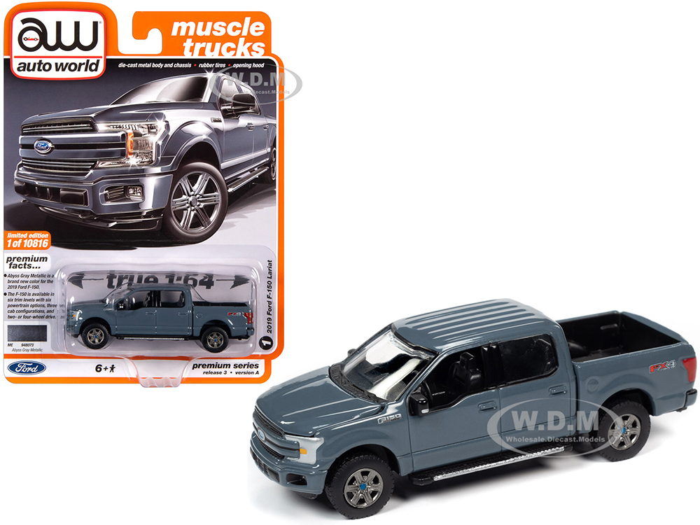 Image of 2019 Ford F-150 Lariat Pickup Truck Abyss Gray "Muscle Trucks" Limited Edition to 10816 pieces Worldwide 1/64 Diecast Model Car by Autoworld