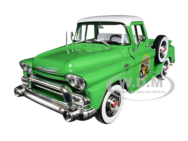Image of 1958 GMC Stepside Pickup Truck Aspen Green with Bright White Top "HAYS" Limited Edition to 5880 pieces Worldwide 1/24 Diecast Model Car by M2 Machine