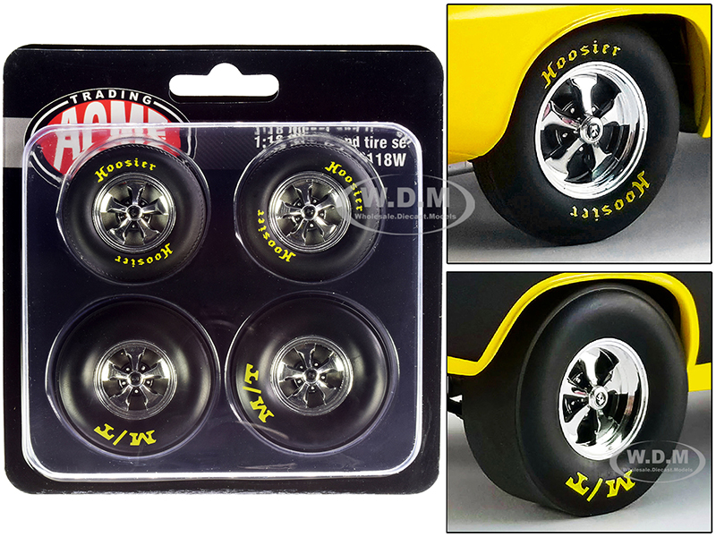 Image of Drag Wheel and Tire Set of 4 pieces from "1972 Plymouth HEMI Drag Barracuda" 1/18 by ACME