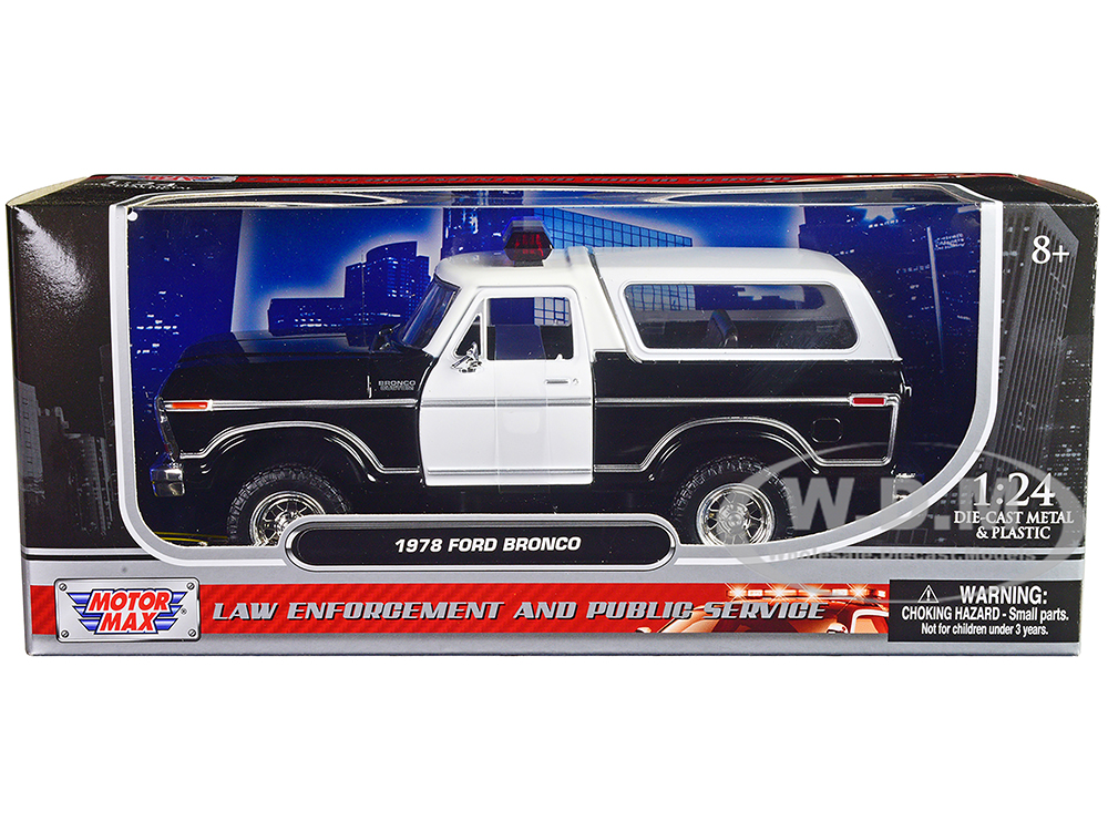 1978 Ford Bronco Police Car Unmarked Black and White "Law Enforcement and Public Service" Series 1/24 Diecast Model Car by Motormax