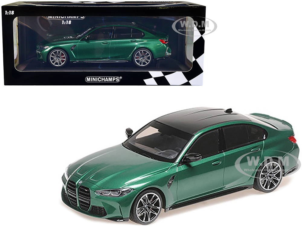 2020 BMW M3 Green Metallic with Carbon Top Limited Edition to 800 pieces Worldwide 1/18 Diecast Model Car by Minichamps