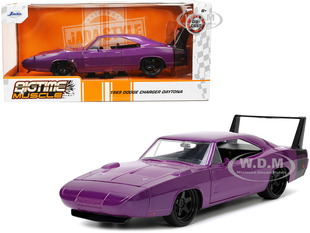 1969 Dodge Charger Daytona Purple Metallic with Black Tail Stripe "Bigtime Muscle" Series 1/24 Diecast Model Car by Jada