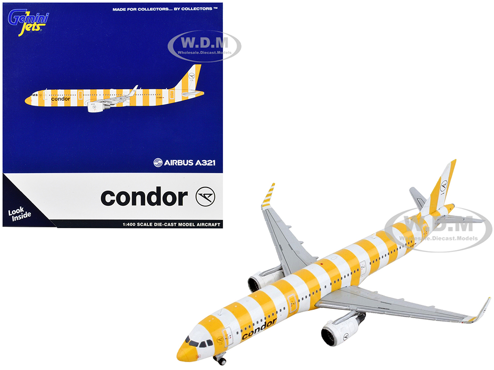 Airbus A321 Commercial Aircraft Condor Airlines White and Yellow Stripes 1/400 Diecast Model Airplane by GeminiJets