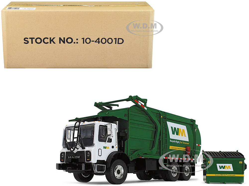 Mack TerraPro "Waste Management" Refuse Garbage Truck with Wittke Front Load White and Green with Garbage Bin 1/34 Diecast Model by First Gear