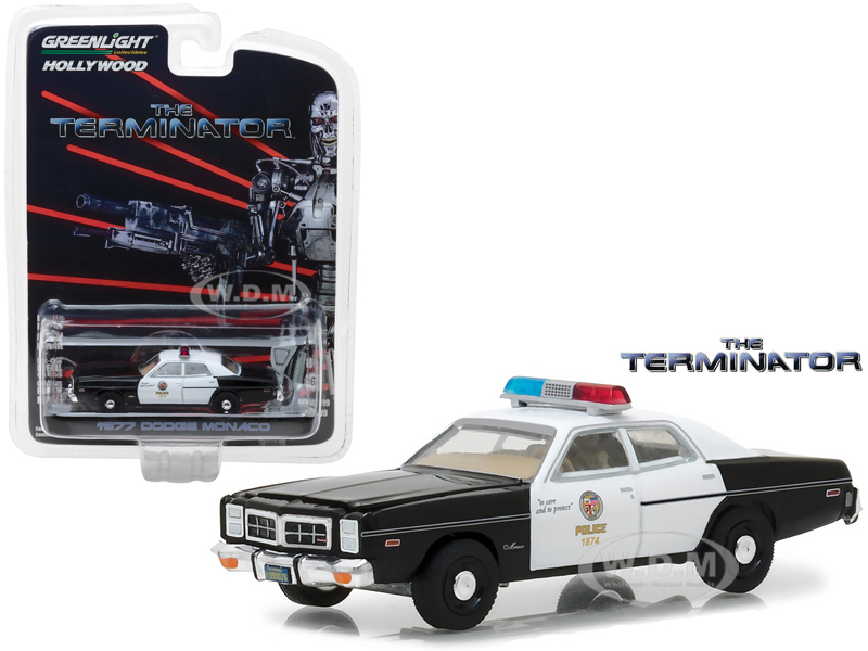 1977 Dodge Monaco "Metropolitan Police" Black and White "The Terminator" (1984) Movie "Hollywood Series" Release 19 1/64 Diecast Model Car by Greenli