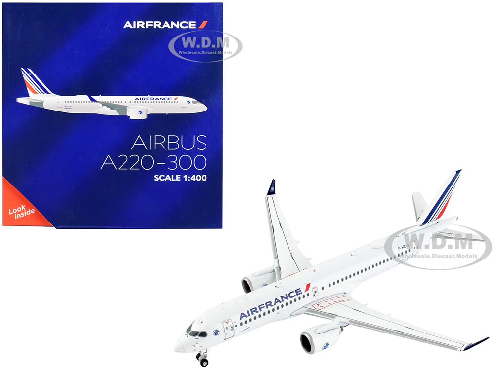 Airbus A220-300 Commercial Aircraft "Air France" White with Tail Stripes 1/400 Diecast Model Airplane by GeminiJets