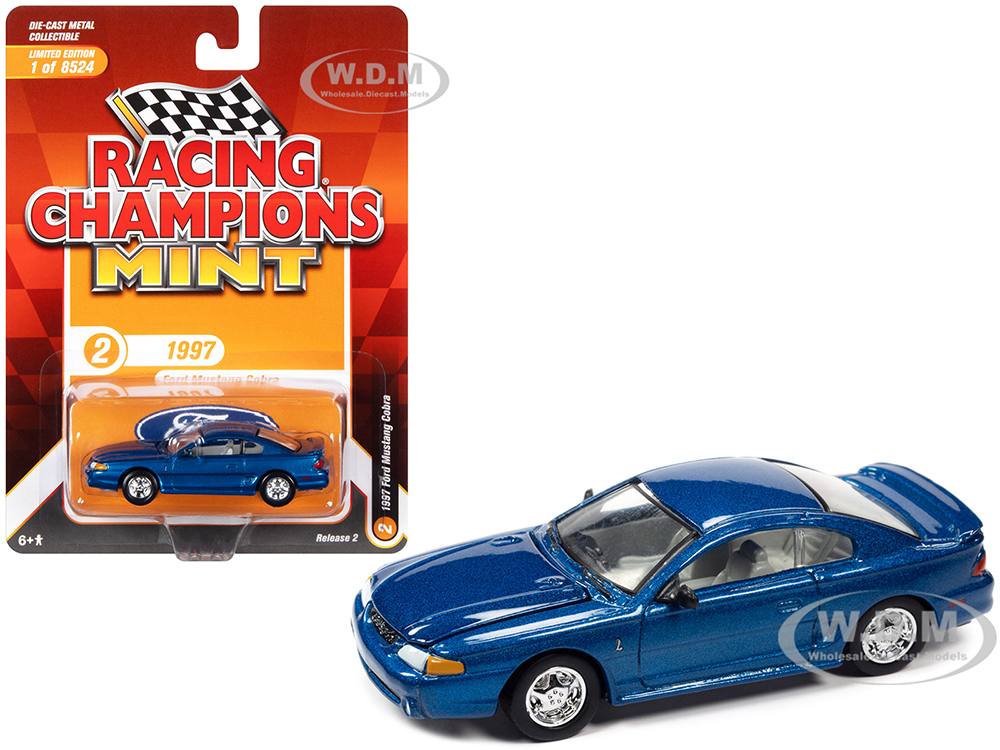 1997 Ford Mustang Cobra Blue Metallic "Racing Champions Mint 2022" Release 2 Limited Edition to 8524 pieces Worldwide 1/64 Diecast Model Car by Racin