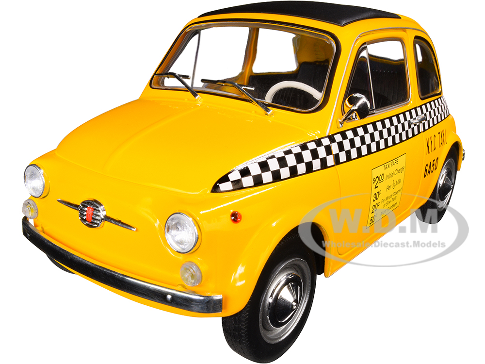 1965 Fiat 500 L NYC Taxi New York City Yellow 1/18 Diecast Model Car By Solido