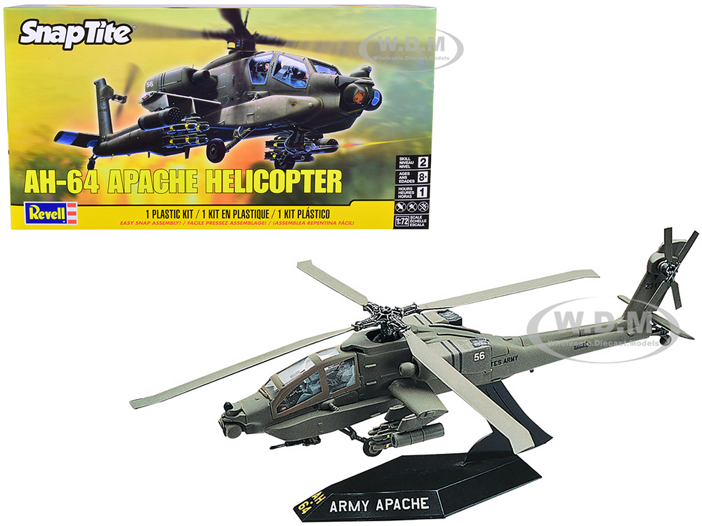Level 2 Snap Tite Model Kit AH-64 Apache Helicopter 1/72 Scale Model by Revell