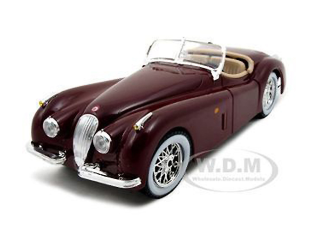 1951 Jaguar Xk 120 Roadster Burgundy 1/24 Diecast Model Car By Bburago