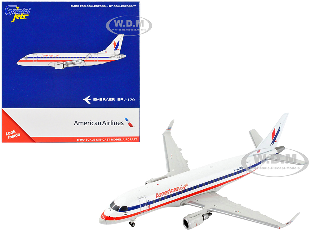 Embraer ERJ-170 Commercial Aircraft American Airlines - American Eagle White with Blue and Red Stripes 1/400 Diecast Model Airplane by GeminiJets