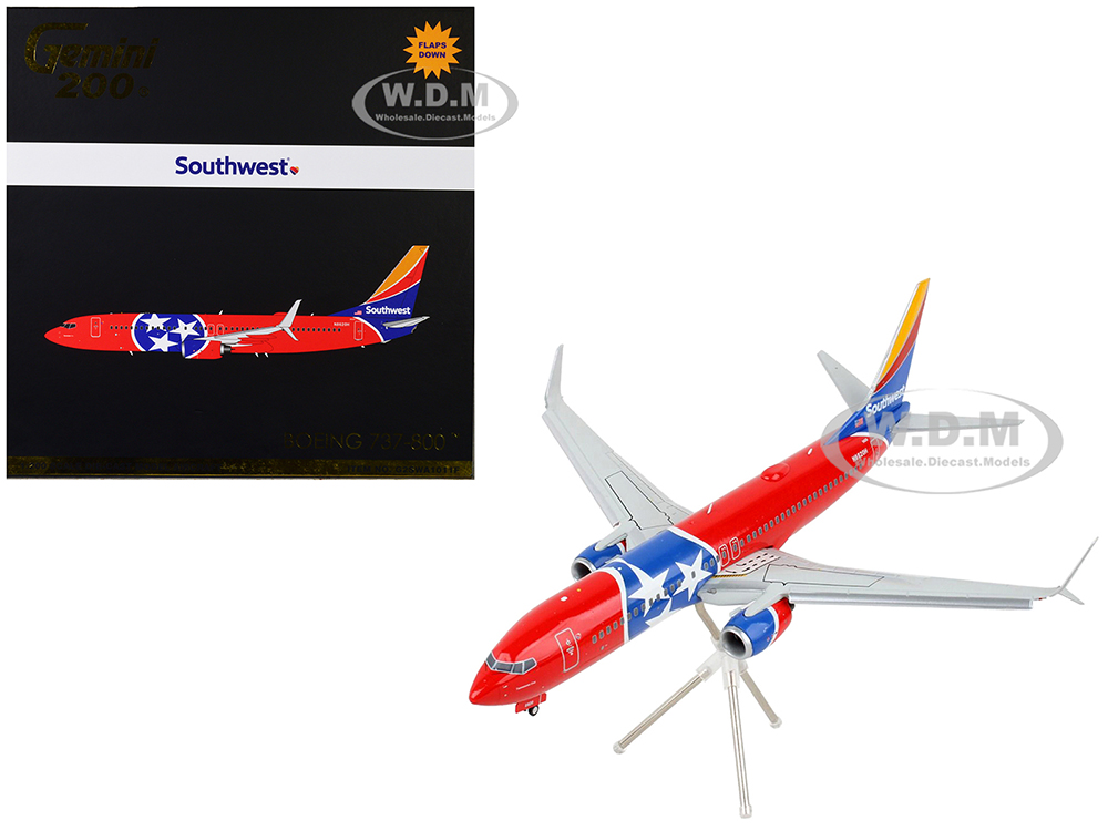 Boeing 737-800 Commercial Aircraft with Flaps Down Southwest Airlines - Tennessee One Tennessee Flag Livery Gemini 200 Series 1/200 Diecast Model Airplane by GeminiJets