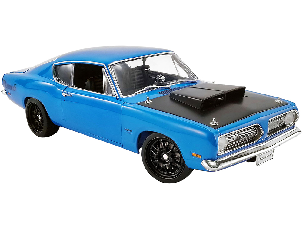 Image of 1969 Plymouth Hemi Barracuda "Street Fighter" Petty Blue with Black Hood Limited Edition to 930 pieces Worldwide 1/18 Diecast Model Car by ACME