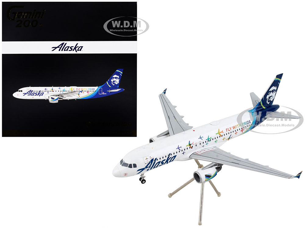 Airbus A320 Commercial Aircraft Alaska Airlines - Fly With Pride White with Blue Tail Gemini 200 Series 1/200 Diecast Model Airplane by GeminiJets