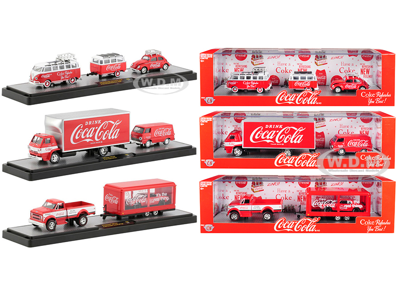 Auto Haulers "coca-cola" Set Of 3 Pieces Great Release Limited Edition To 5880 Pieces Worldwide 1/64 Diecast Models By M2 Machines