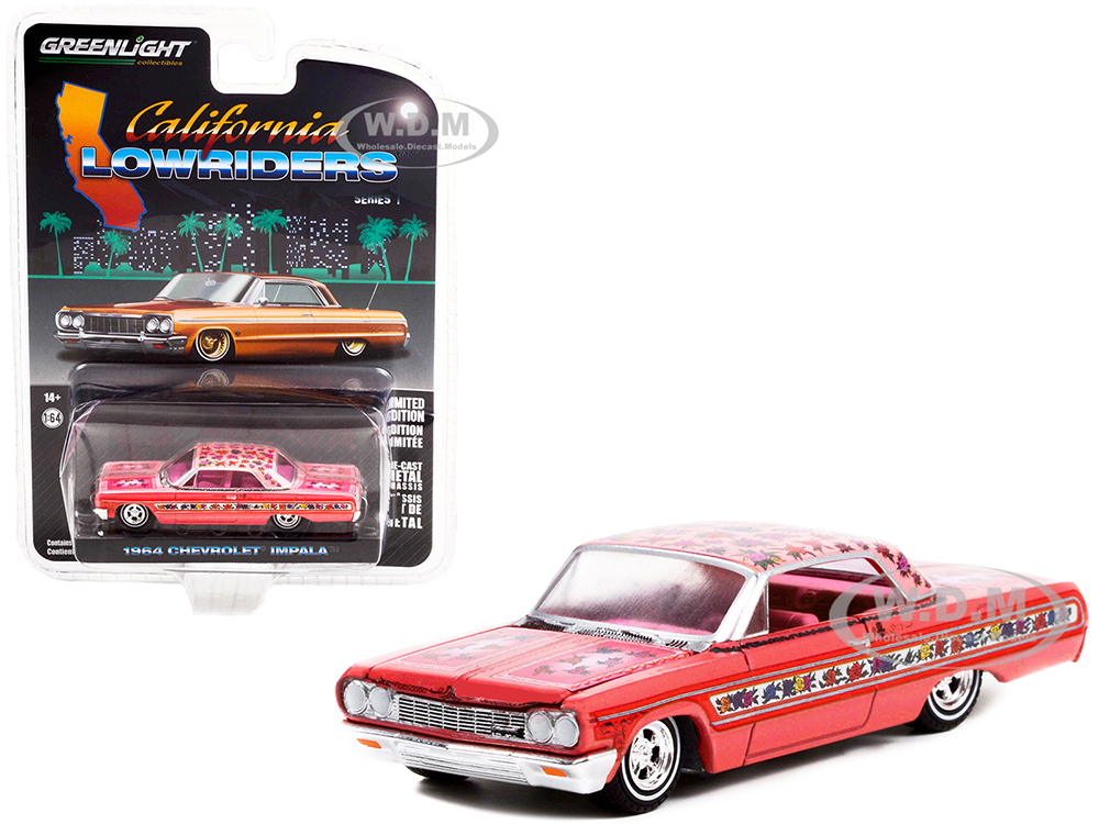1964 Chevrolet Impala Lowrider Pink Metallic with Rose Graphics and Pink Interior 
