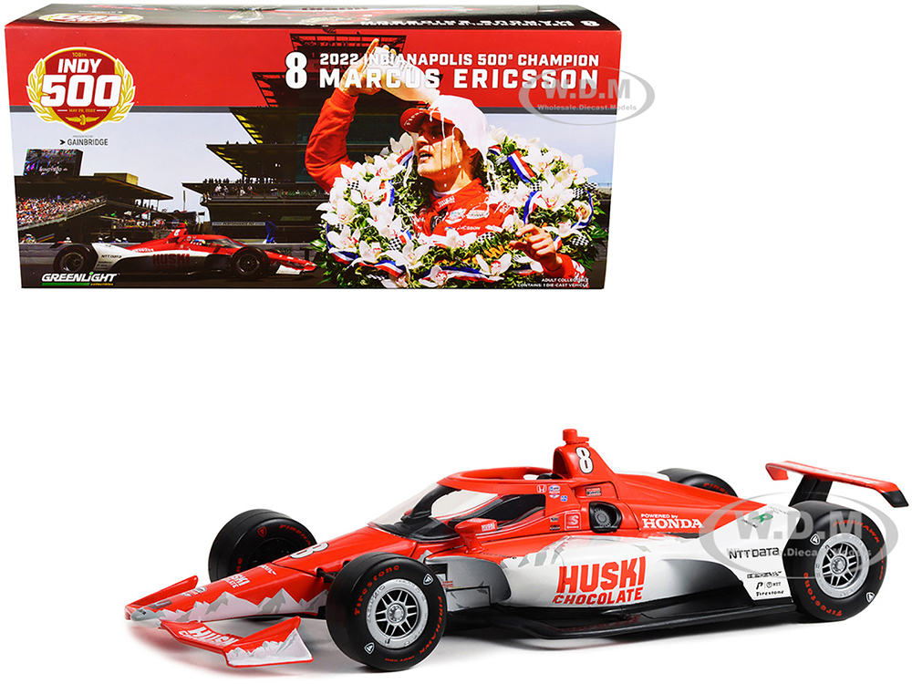 Dallara IndyCar 8 Marcus Ericsson "Huski Chocolate" Chip Ganassi Racing Champion "Indianapolis 500" (2022) 1/18 Diecast Model Car by Greenlight