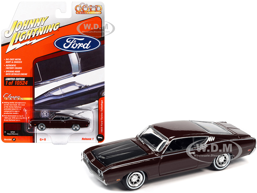 1969 Ford Torino Talladega Royal Maroon with Matt Black Hood "Classic Gold Collection" Series Limited Edition to 10524 pieces Worldwide 1/64 Diecast