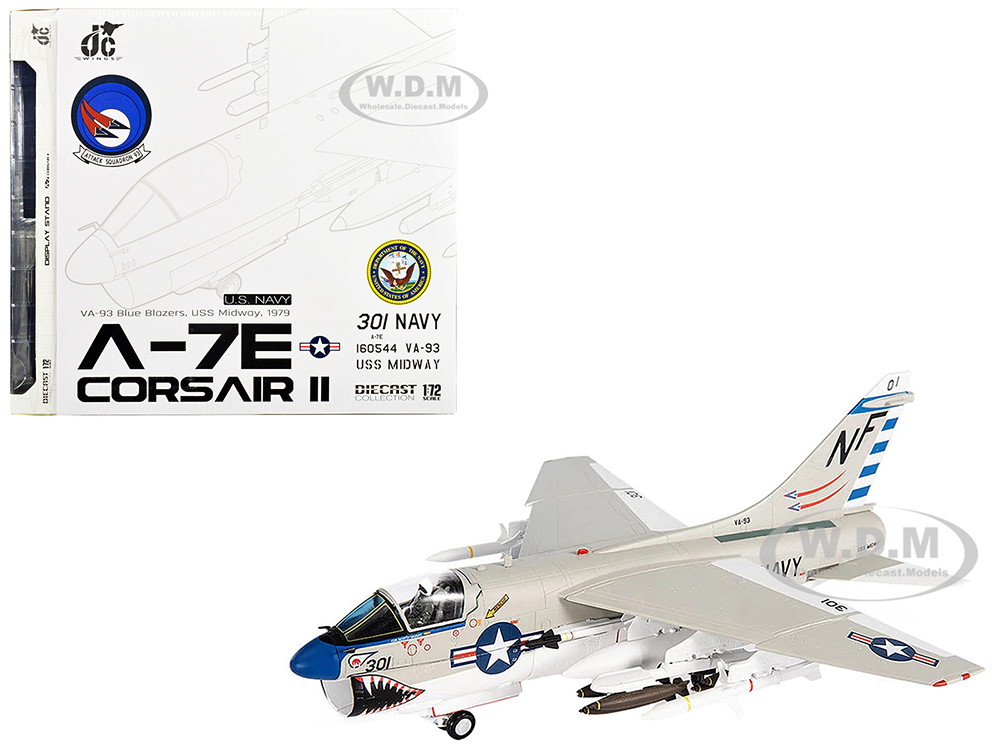 Vought A-7E Corsair II Attack Aircraft VA-93 Blue Blazers USS Midway (1979) United States Navy 1/72 Diecast Model by JC Wings