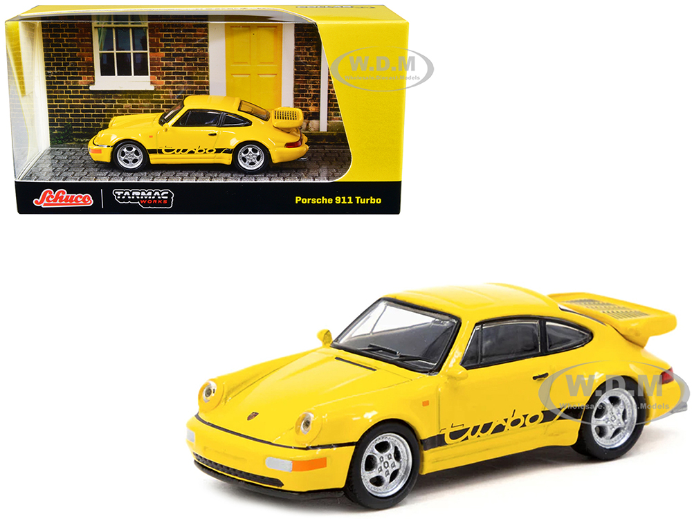 Porsche 911 Turbo Yellow with Black Stripes "Collab64" Series 1/64 Diecast Model Car by Schuco &amp; Tarmac Works