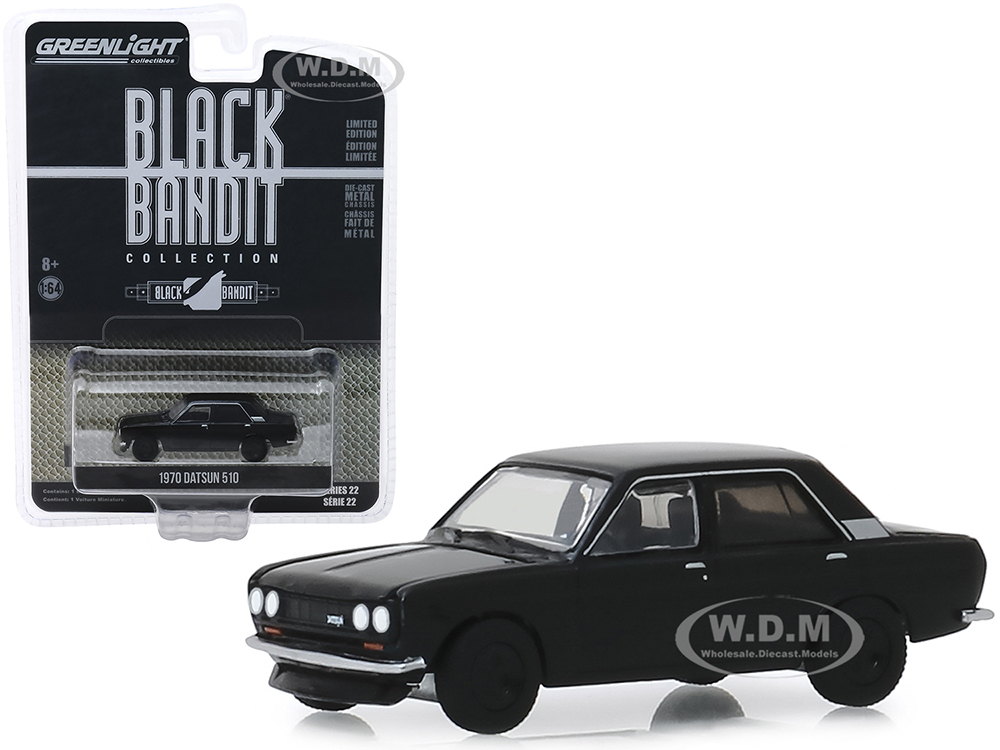 1970 Datsun 510 4-door Sedan "black Bandit" Series 22 1/64 Diecast Model Car By Greenlight